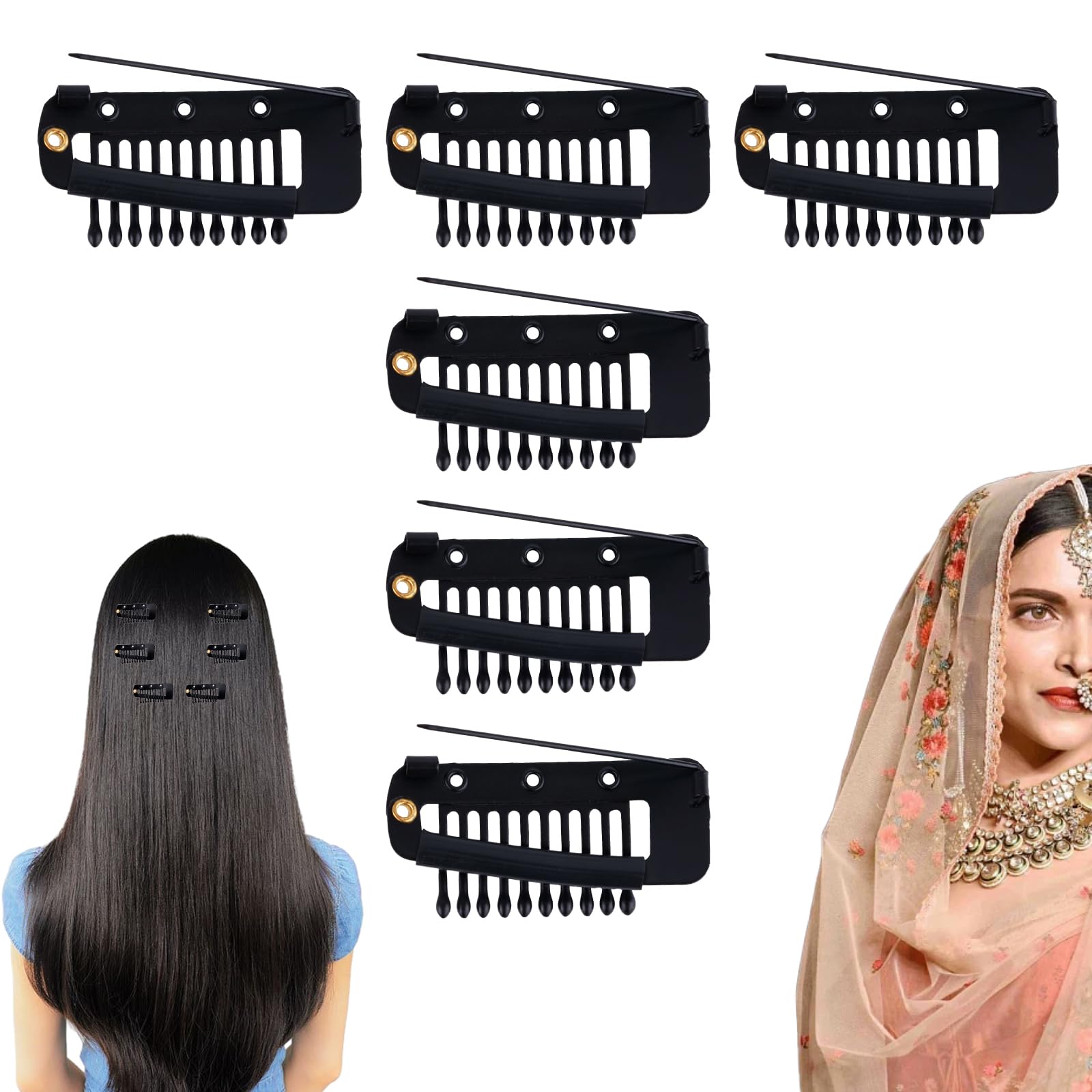 16 Clip A U In Metallo Nero Con Spilla Di Sicurezza, Per Foulard, Hijab, Dupatta, Extension Per Capelli, Parrucche E Camicie, Robuste E Antiruggine