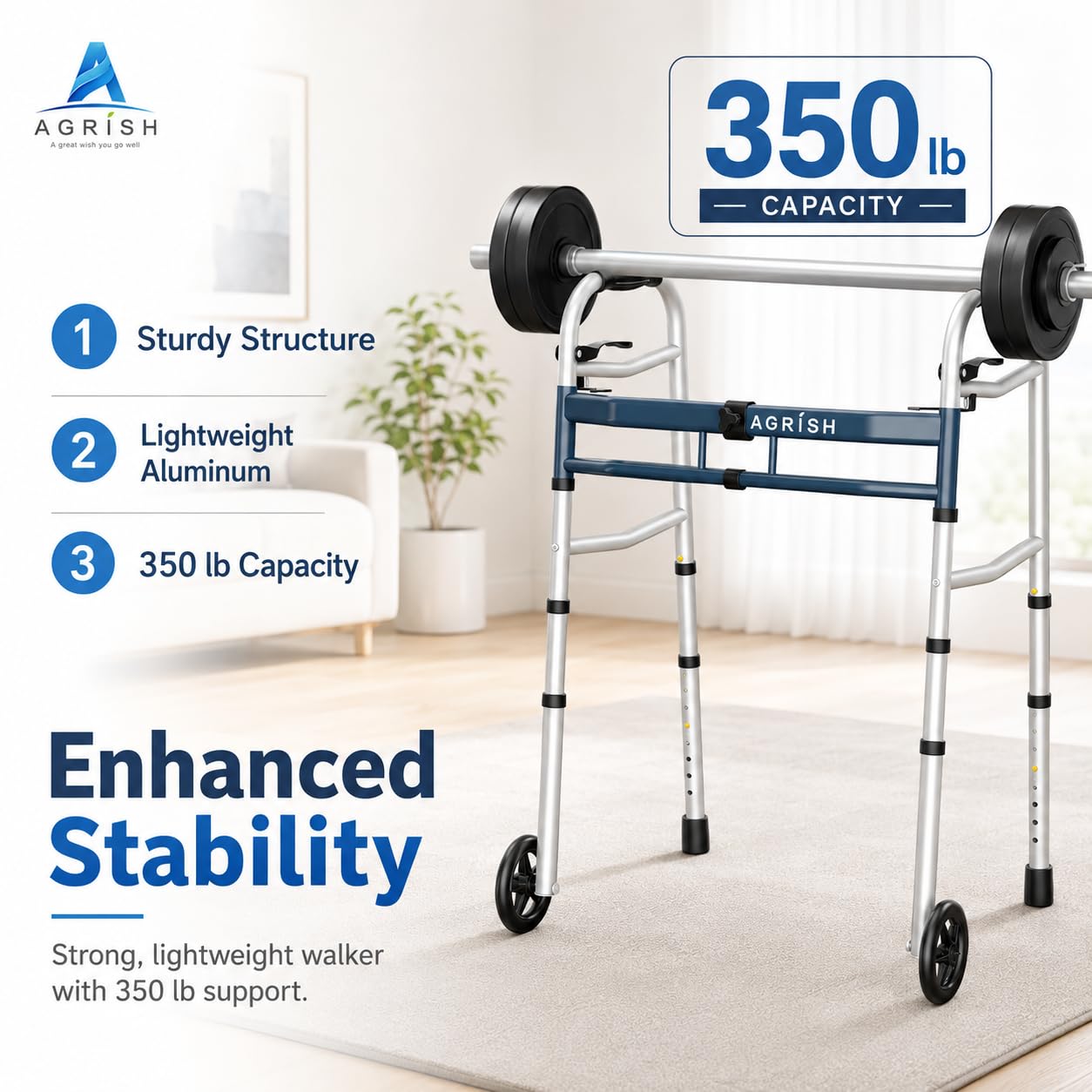 Agrish Andador Estrecho para Espacios Reducidos, Anchura 5 Niveles Altura 10 Niveles Regulable, Tacataca Plegable para Puertas Angostas, Caminadores Ligeros para Ancianos Mayores