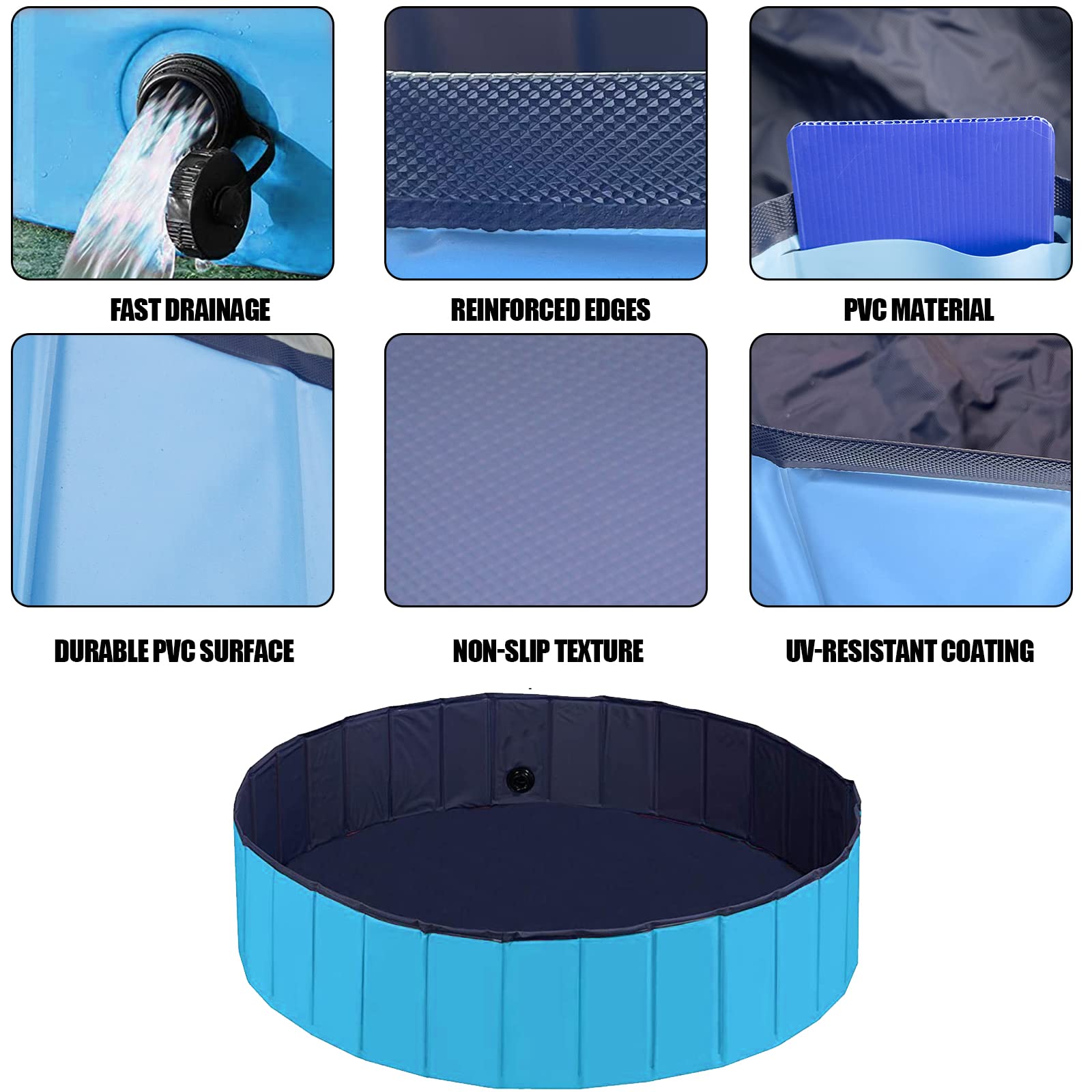 Jsdoin Grande piscina pieghevole per cani, portatile per animali domestici e bambini, piscina per bambini, antiscivolo per animali domestici, per interni ed esterni (120x30 cm)