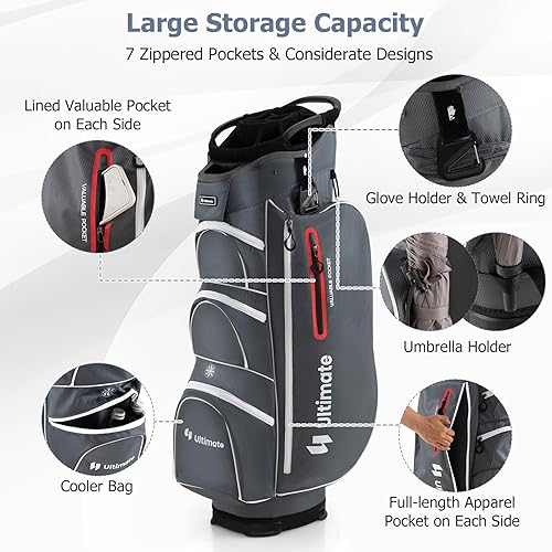 Miniatura 3 de Bolsa de carrito de golf Tangkula con divisores superiores de 15 vías, bolsa ligera para palos de golf con hueco individual para putter y 7