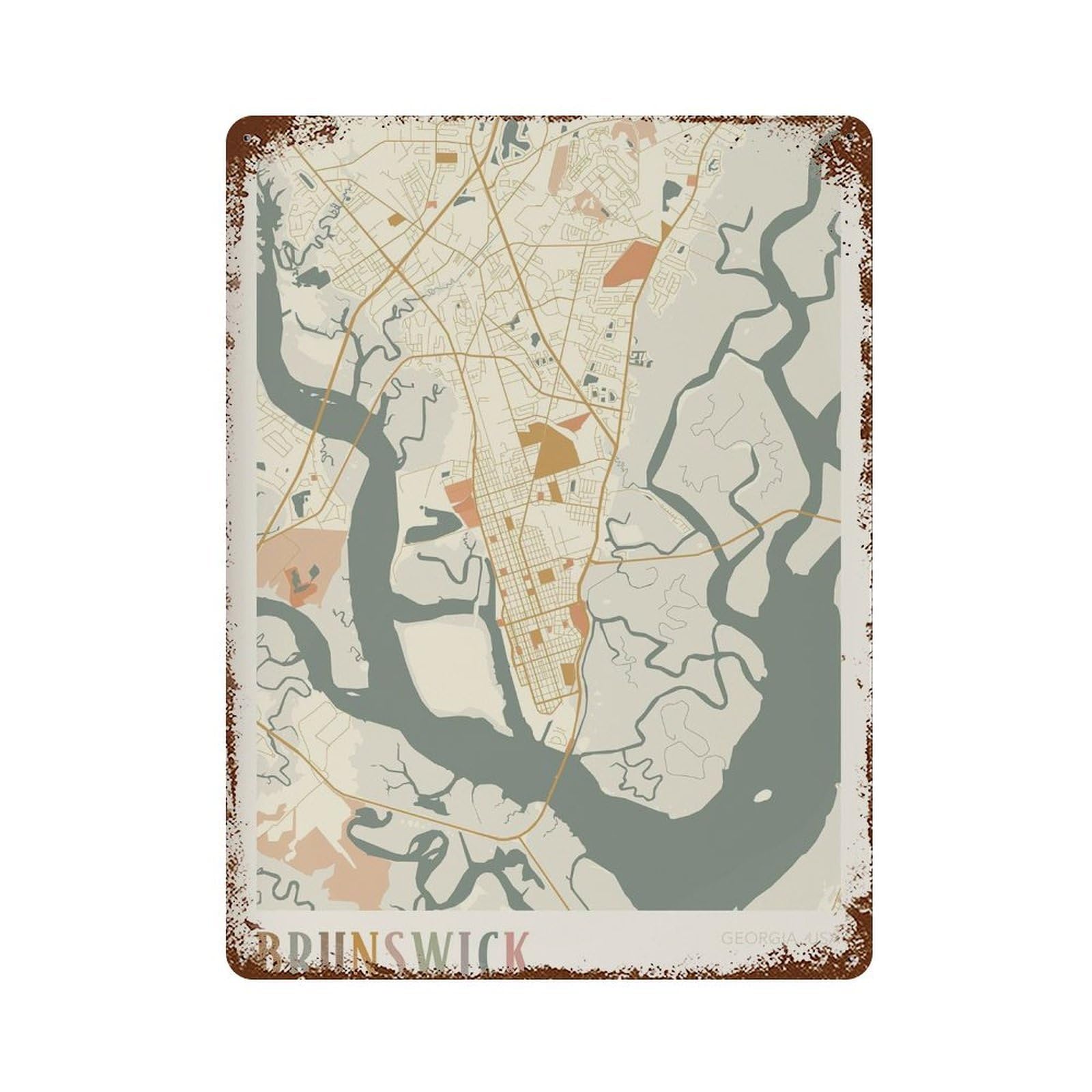 xiaoxiaoshen Brunswick Map Georgia Travel Gift Boho for Teacher (2) Wall Decor Art Metal Tin Poster Modern Home Decor Art Home Bar Shop Decorations Vintage Sign 40x30cm