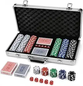 Kit Poker 300 Fichas com 2 Baralhos e 5 Dados, Maleta em Alumínio, Jogo de Poker Portátil - Storeasy