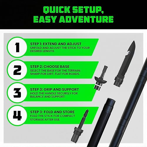 Miniatura 3 de Bastón de senderismo táctico plegable, bastón táctico, personal de senderismo de supervivencia y bastón de senderismo, equipo de aluminio ligero