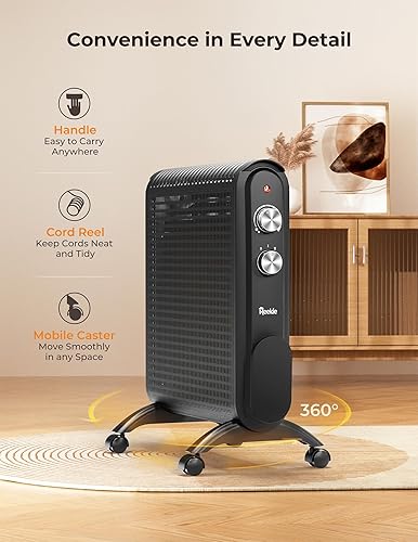 Miniatura 7 de Reekie Calefactores eléctricos para uso en interiores, habitación grande, calentador infrarrojo de mica de convección de 1500 W con termostato,