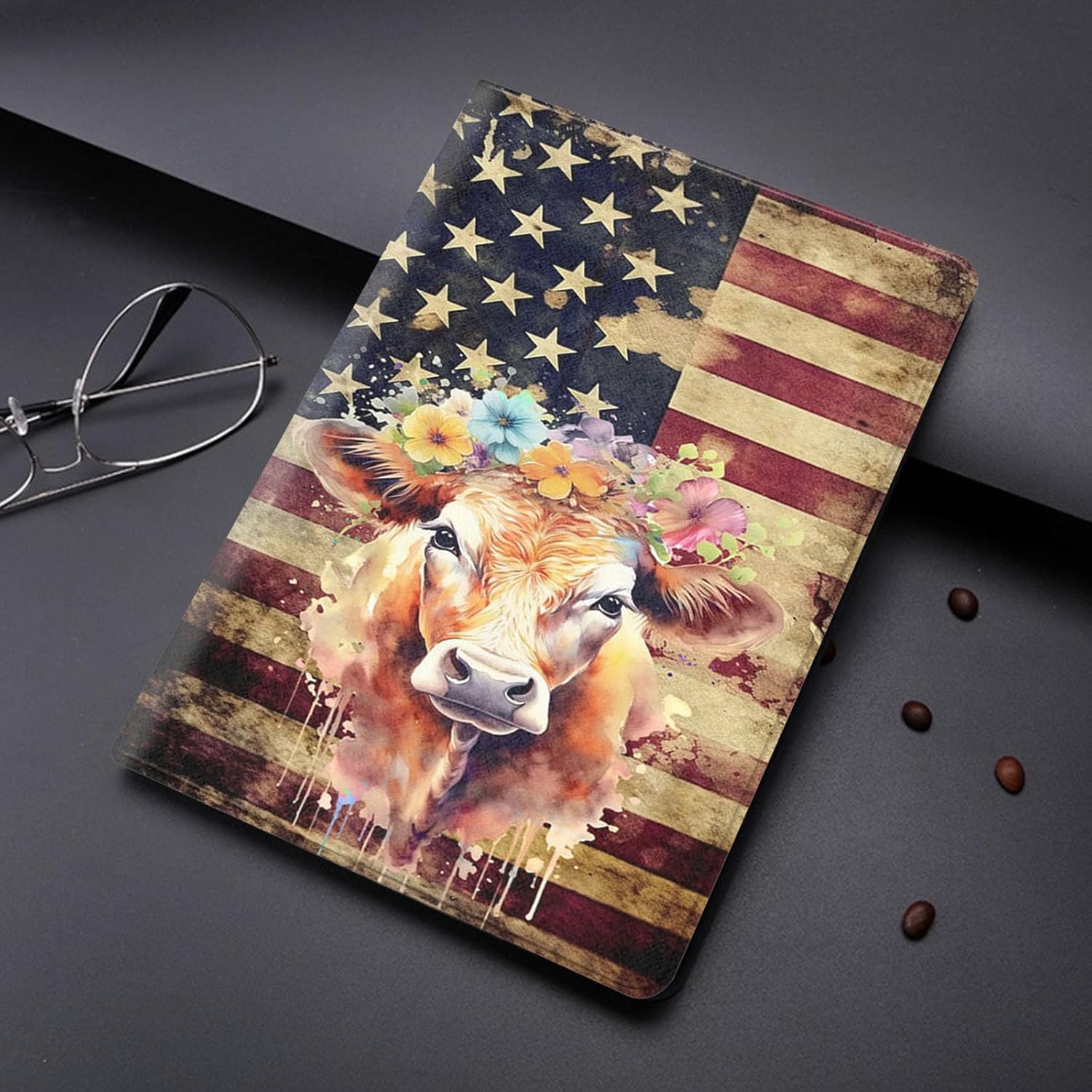 Case for Samsung Galaxy Tab S8/Tab S7 11 Inch Tablet Case(SM-X700/X706/T870/T875/T878),Adjustable Stand Auto Wake/Sleep Function Full Body Protection Cover - American Flag Cow