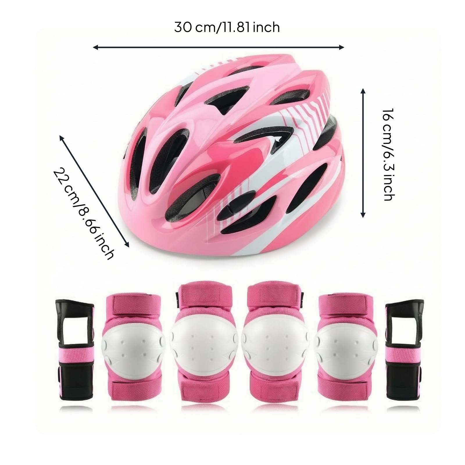 7 Pièces S Protection Roller | Coque Extérieure Rigide, Ensemble Casque, Genillères, Cdières Protège-Poigns, Respirant, Protège-Poigns, pr Vélo, Rose, M