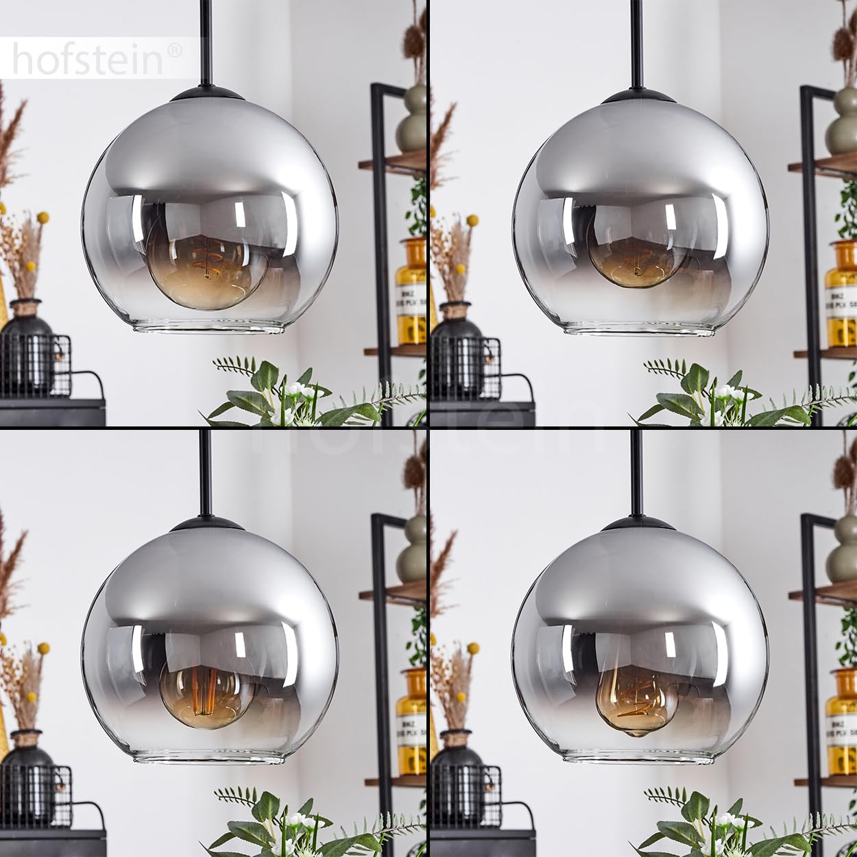 Lampe à Suspendre Cabreiro,lampe à Suspendre En Métal/verre En Anthracite/argent/cuivre/or,lampe à 4 Flammes Au Design Vintage Avec Abat- Jour En Verre( 25cm),hauteur Max.152 Cm,E27,sans Ampoules