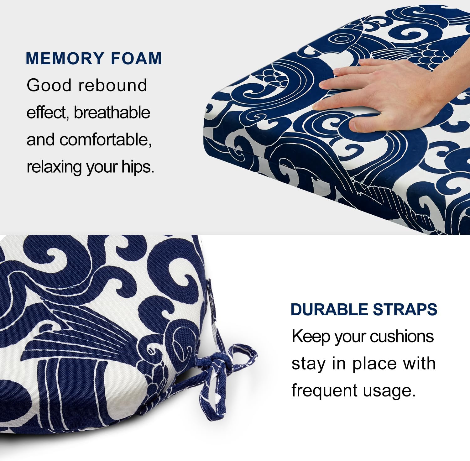 LOVTEX Outdoor Chair Cushions Set of 4, Waterproof Patio Chair Cushions with Ties, 17 x 16 x 2 inch, Blue Carp