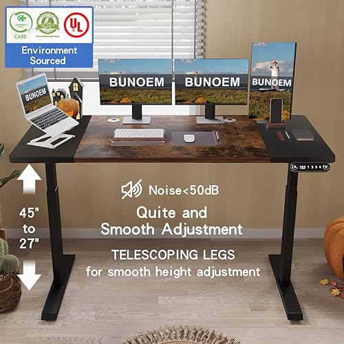 Miniatura 4 de BUNOEM Escritorio eléctrico de pie de altura ajustable escritorio de computadora de pie de 63 x 30 pulgadas escritorio de oficina en casa con