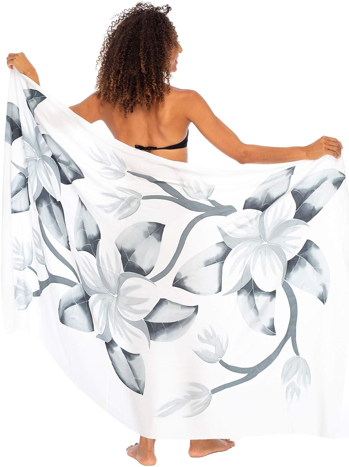 Back From Bali Womens Sarong Coverup Hand Painted Flower Swimsuit Wrap Skirt Beach Pareo with Coconut Clip - Image 3