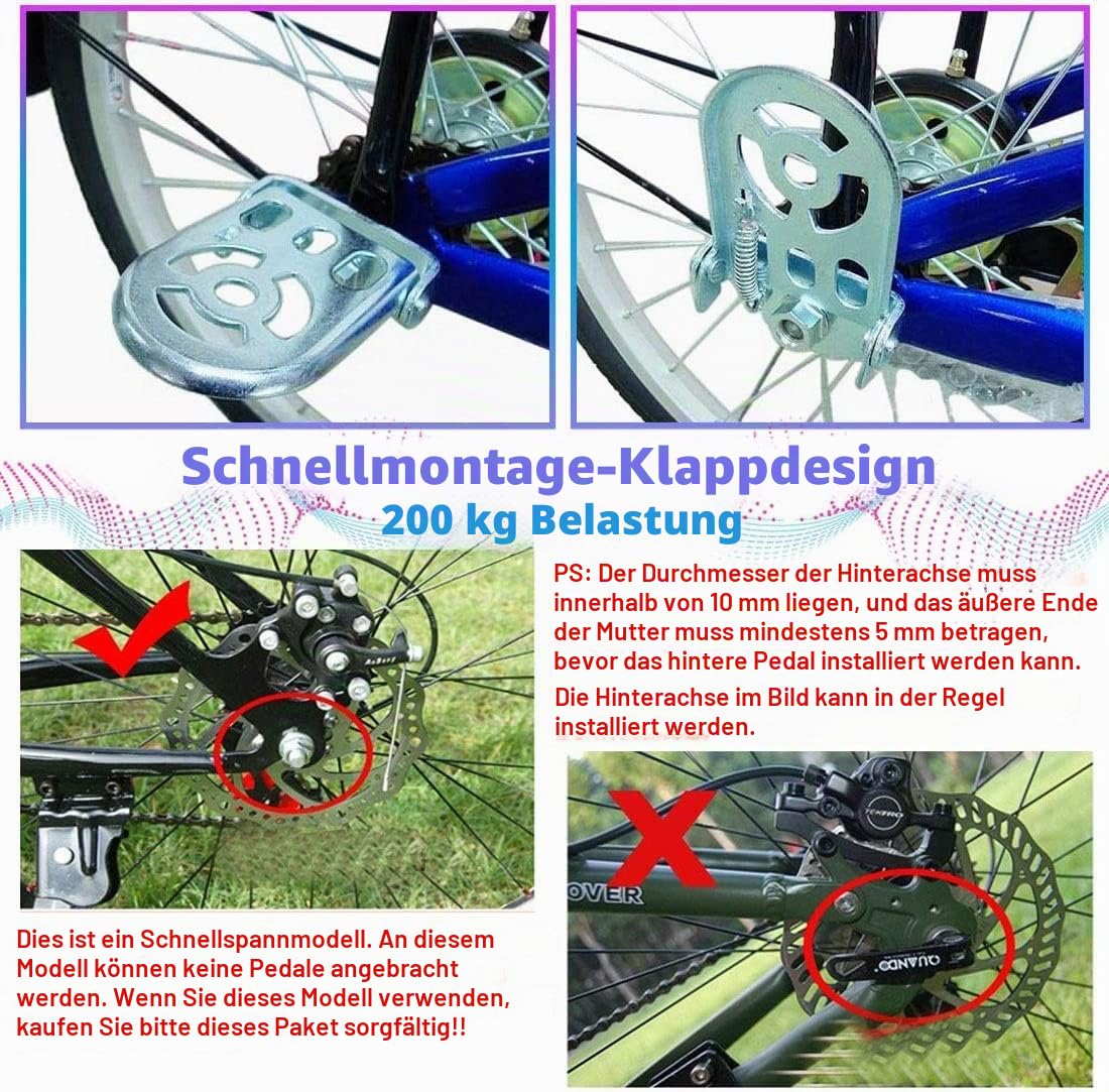 auvstar Kinder Sicherheits Fahrrad Rücksitz Zubehörsatz, Hinteres Sitzkissen Armlehne Fußstütze Set für Mädchen/Jungen/Kinder