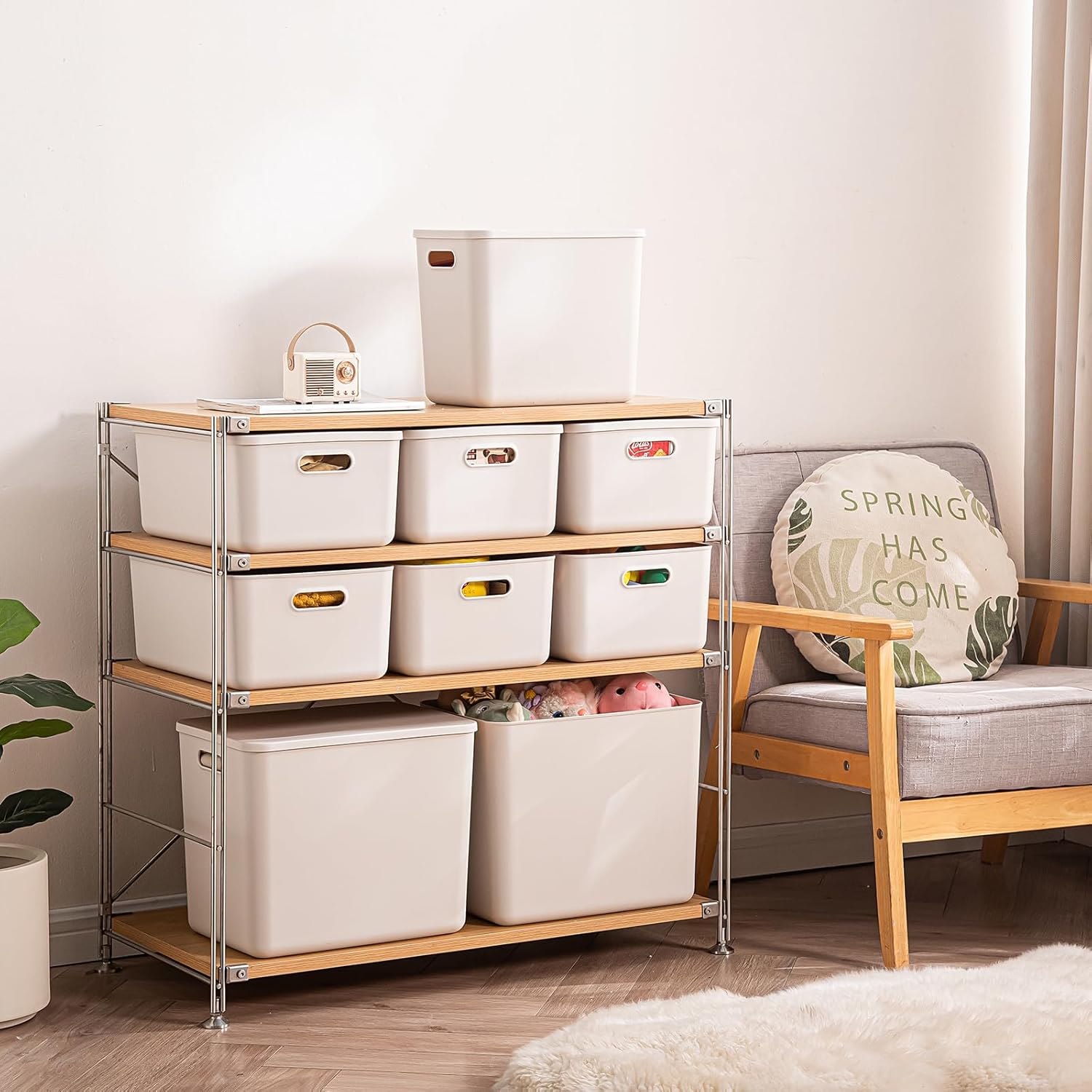 Plastic Storage Bins with Lid, White Stackable Storage Basket Organizer Box, Sturdy Containers Organizing Lidded Bins for Shelves, Cabinet, Desk, Pantry, Bedroom, Book, Toys (gray, 6M)