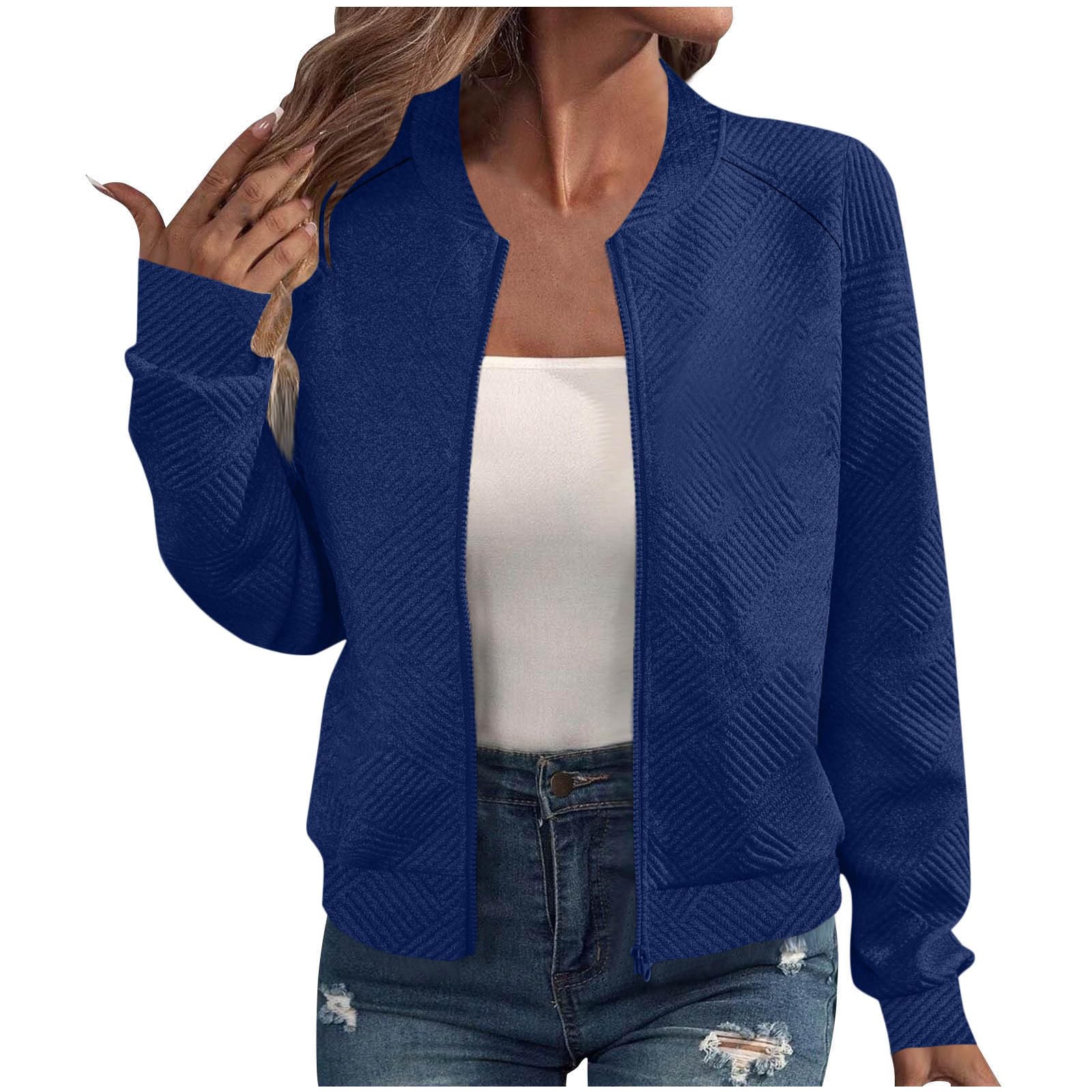 Generisch Bomberjacke Damen Langarm Reißverschluss Baseballjacke Herbstjacke Leichte Frühling Herbst Übergangsjacke Einfarbig Atmungsaktiv Freizeitjacke Sport Pilotenjacke Kurz Jacke Mit Taschen