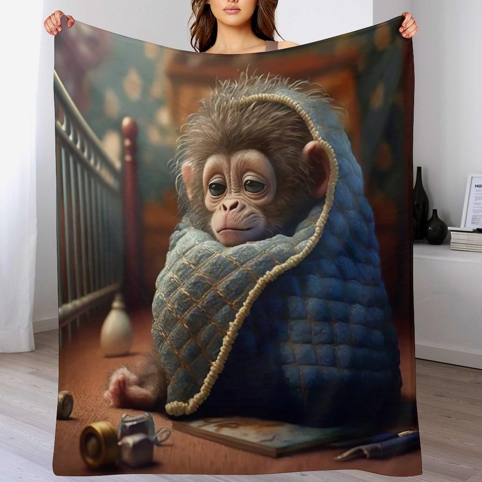 Couverture polaire plaid singe flanelle jeté de canapé confortable lit 180x200