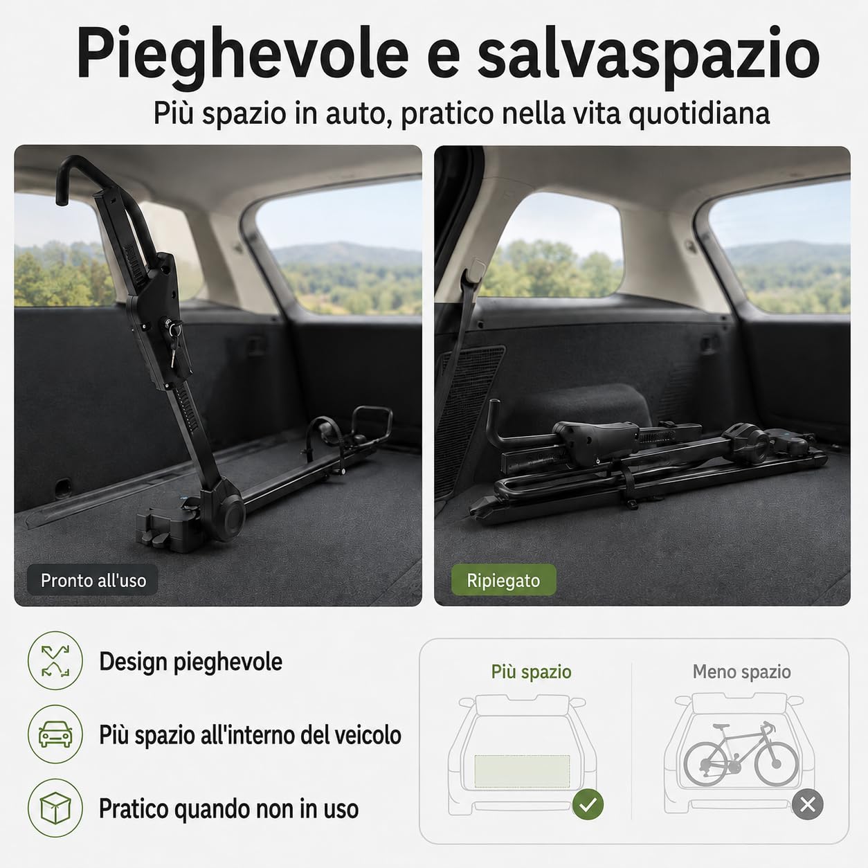 Portabici universale con protezione antifurto per auto SUV fino a 38 pollici | Con doppia chiusura e fissaggio a quattro punti, altezza regolabile da 75 a 98 cm per un trasporto sicuro