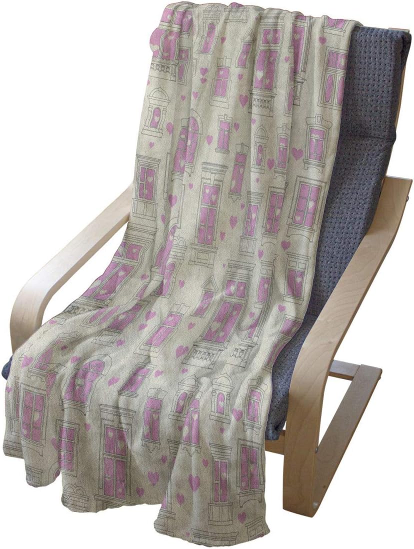 Lunarable Valentines Day Throw Blanket, Continuous Romantic Home Pattern with Hearts Motifs Love Concept, Flannel Fleece Accent Piece Soft Couch Cover for Adults, 60" x 80", Eggshell Pale Pink