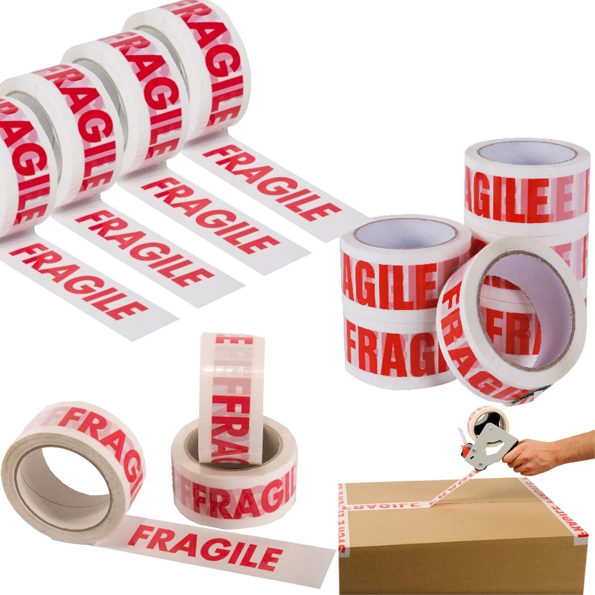 Low Noise 48MM x 66M Fragile, Handle with Care, Caution, Contents Checked Packaging Tape for Parcels and Boxes (FRAGILE, 36 Tapes)