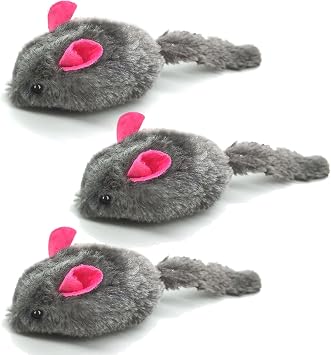 SunGrow Squeaky Plush Mice for Cats, 3 Tug Squeaker Chews for Kittens Interactive Fun, Hide and Seek Activity, Soft Stuffed Fetch for Ferrets
