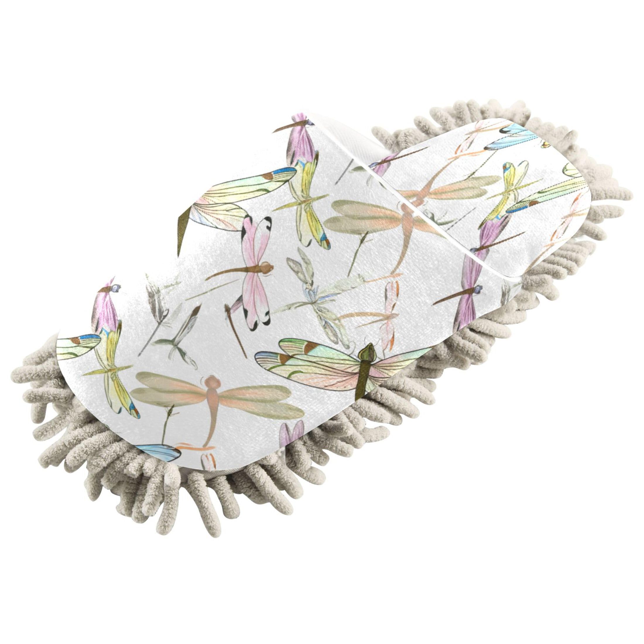 Kigai Dragonflies Mop Slippers for Floor Cleaning, Slippers for Women Men, Microfiber Floor Cleaning, L