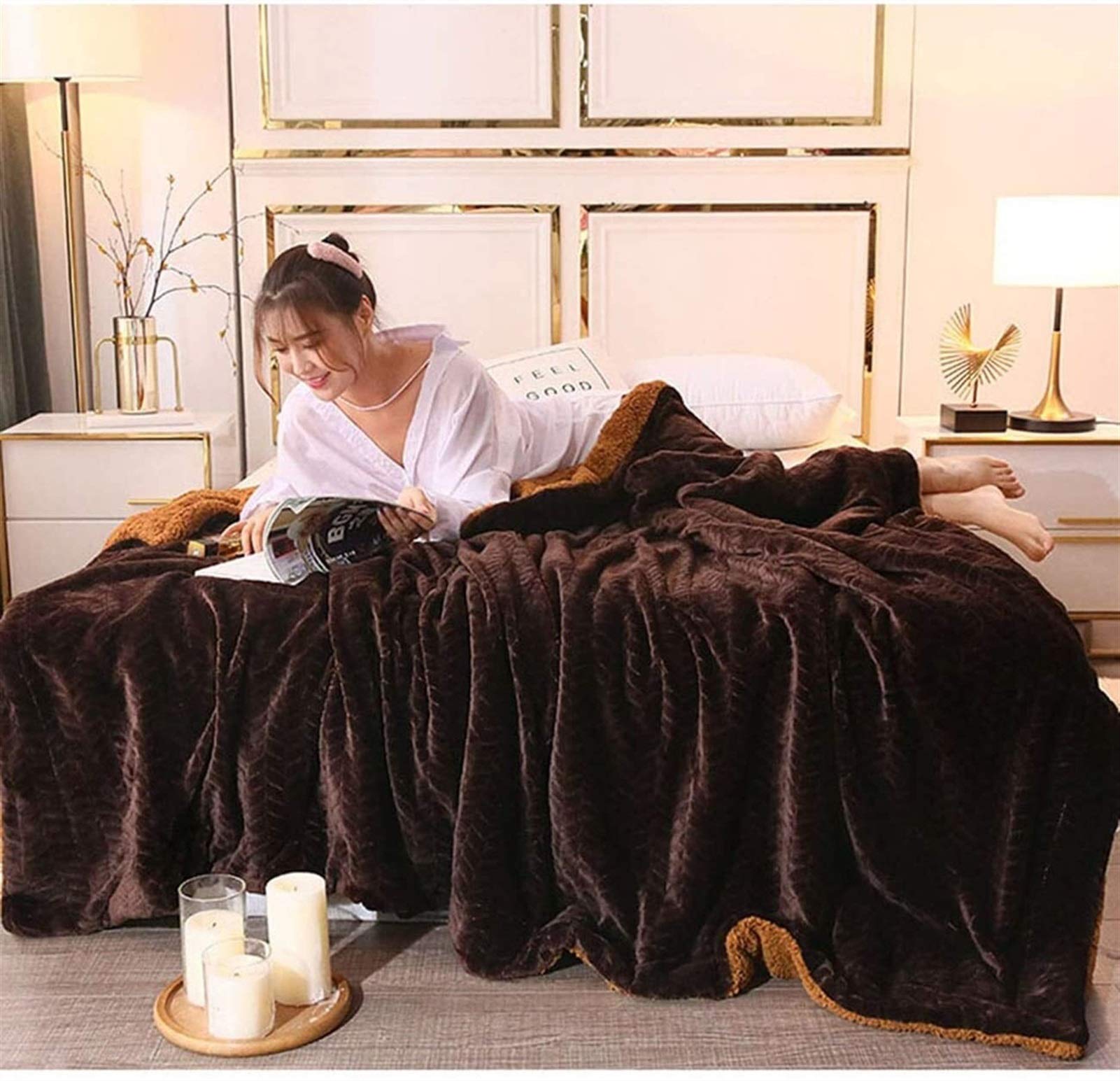 Coperta in flanella, super morbida, 127 x 101,6 cm, calda coperta e copriletto, leggera, comoda coperta pelosa, per divano e letto, per tutte le stagioni