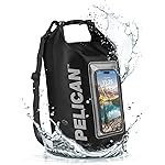 Pelican Marine IP68 Waterproof Dry Bag 5L - Roll Top Waterproof Backpack w/Phone Case/Pouch - Boating & Kayak Accessories - Essentials for Camping Swimming Beach Fishing Rafting Travel - Black