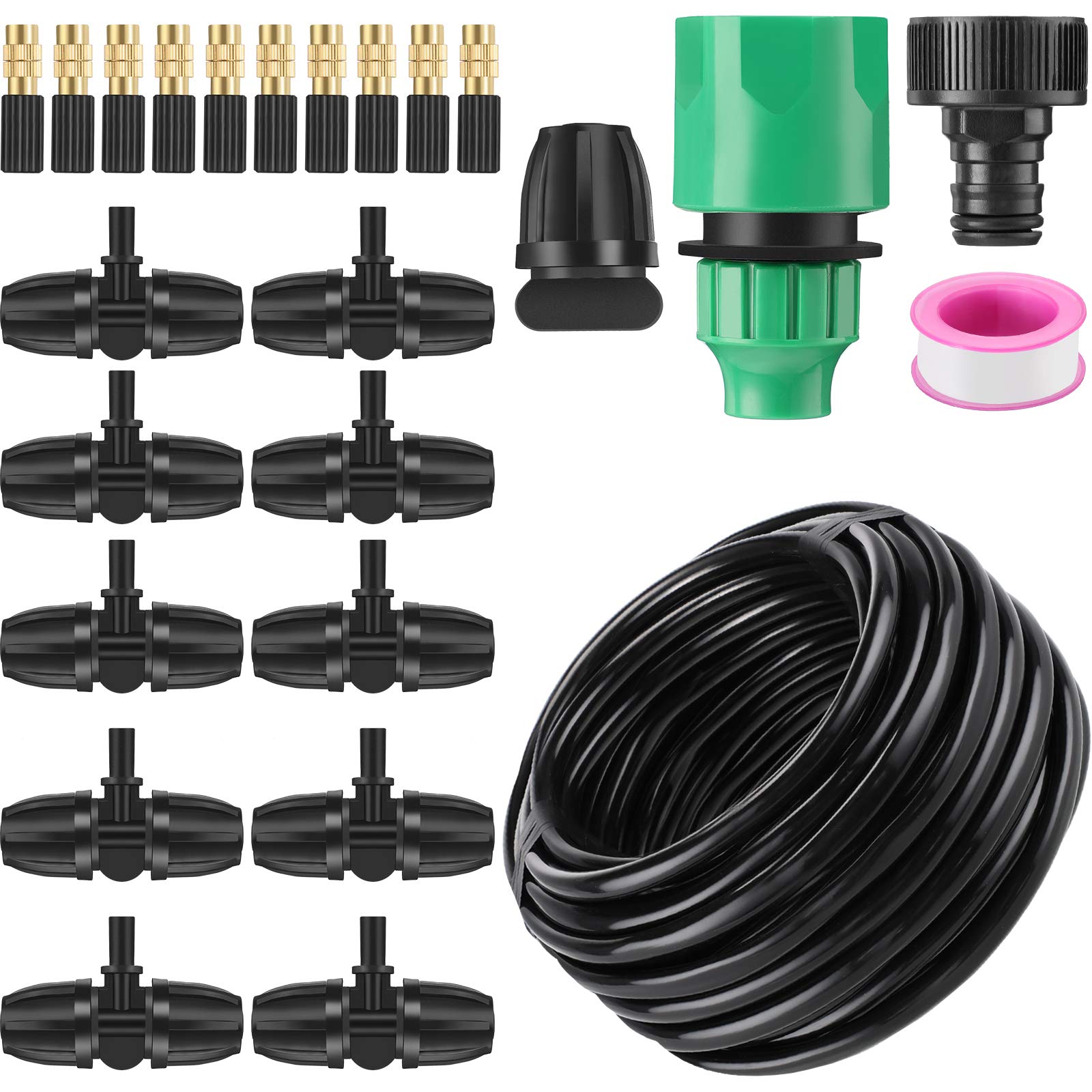 Tuanse Leak Proof Brass Misting Cooling System Irrigation Kit Leak Proof Misting System for Patio Gazebos Backyard Cooling Pool and Play Areas, 49 Feet Tubing