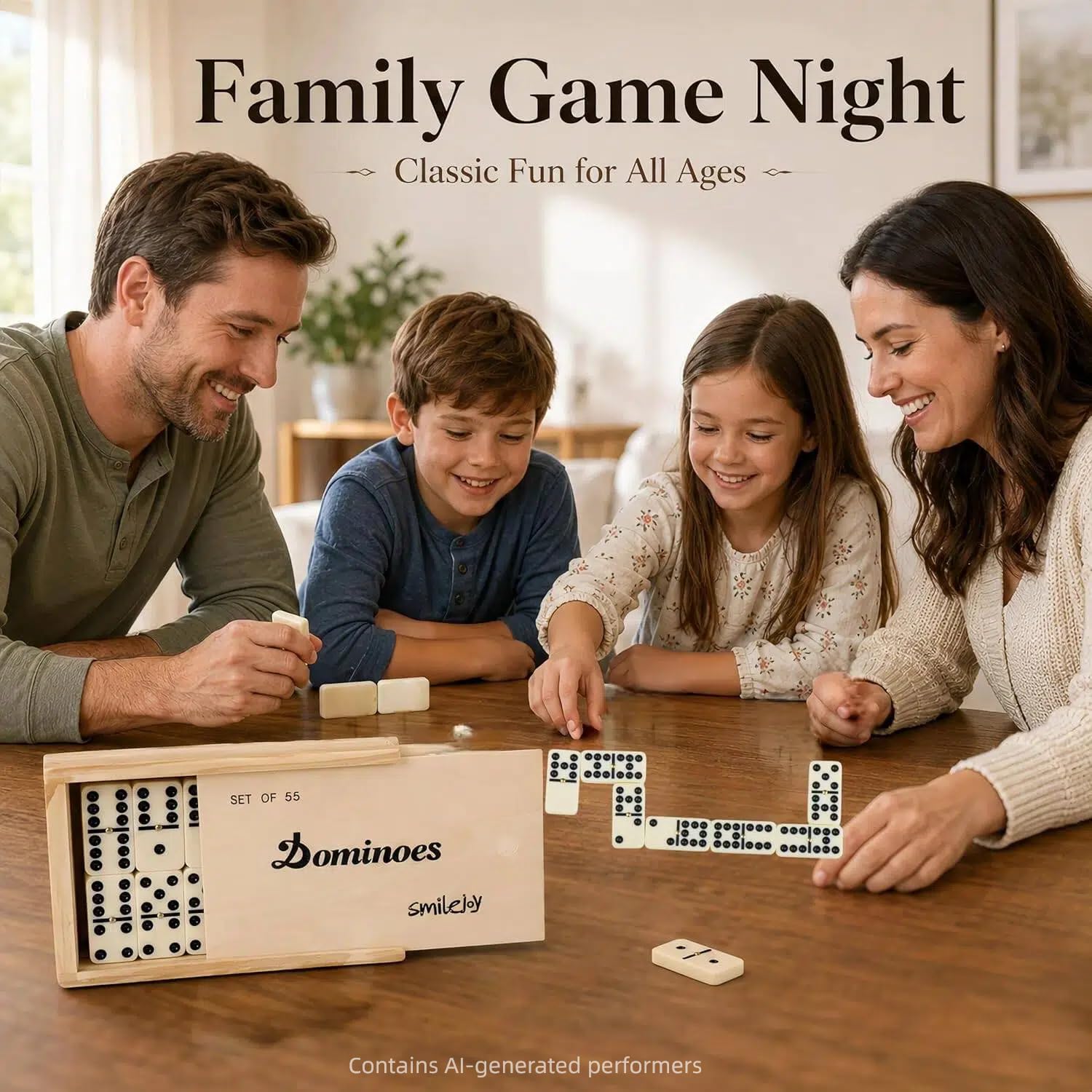 Smilejoy Set domino per adulti, doppio nove Domino Set per giochi da tavolo classici, Domino Double 9 per giochi di famiglia con custodia in legno naturale con spinner 55 pezzi