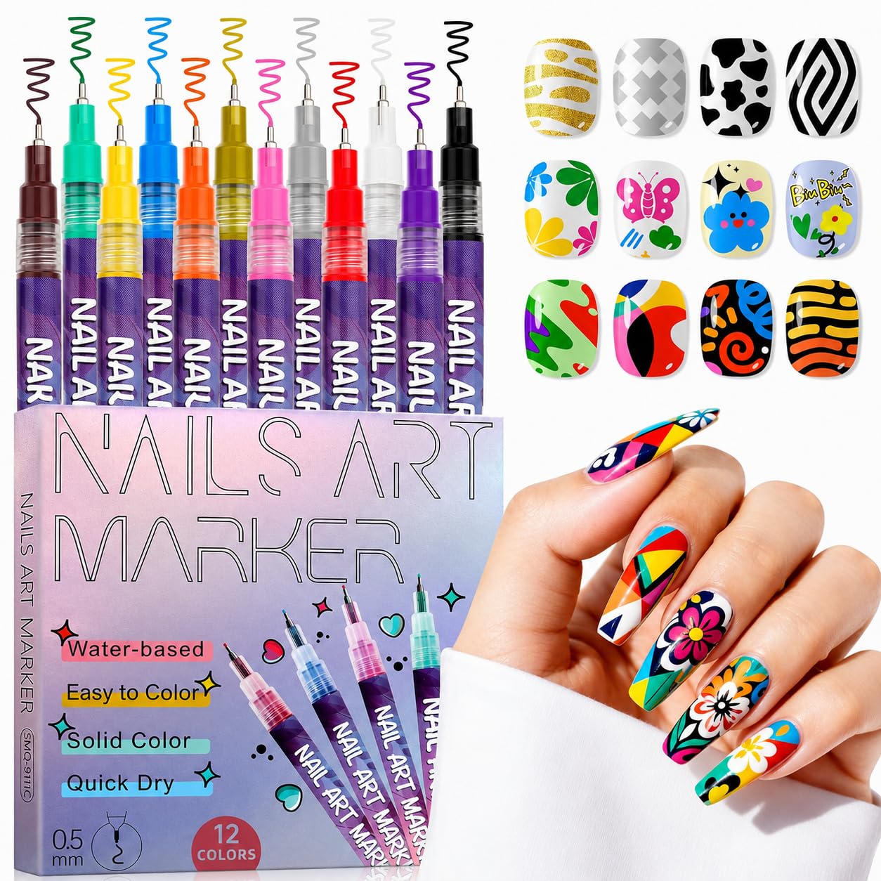 Nail Art Marker Pens Set 12 Colors Tip Acrylic Paint Pens for Nail Design Drawing Lines Dots DIY-image-39