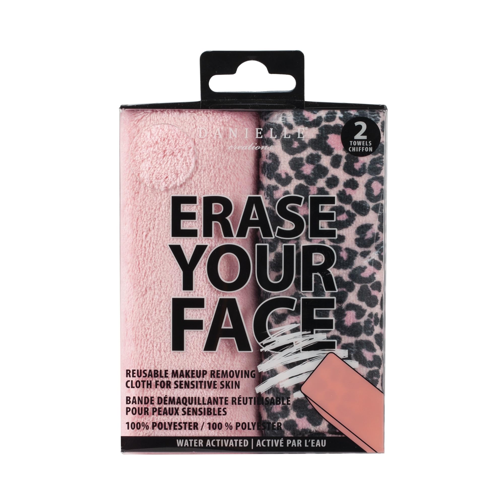 ERASE YOUR FACE Reusable Microfiber Makeup Removing Cloths for Sensitive Skin with Travel Case, Cleanse and Exfoliate with Just Water, Pink/Purple (Pack of 2)