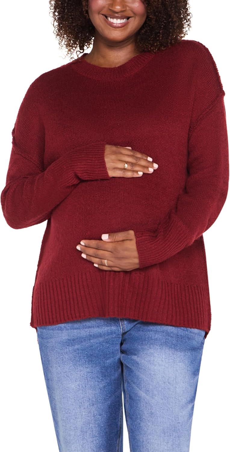 Motherhood Maternity Women's Crew Neck Pullover Pregnancy Knit Sweater