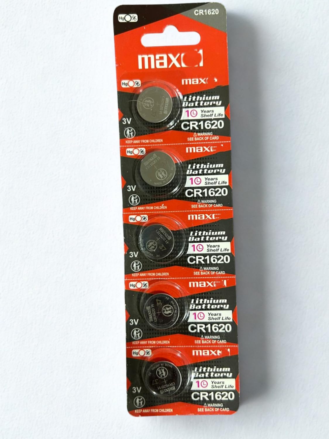 CR1620 3V Lithium Coin Cell Battery, 10-Year Shelf Life, Mercury-Free, Made in Japan, Pack of 5-image-36