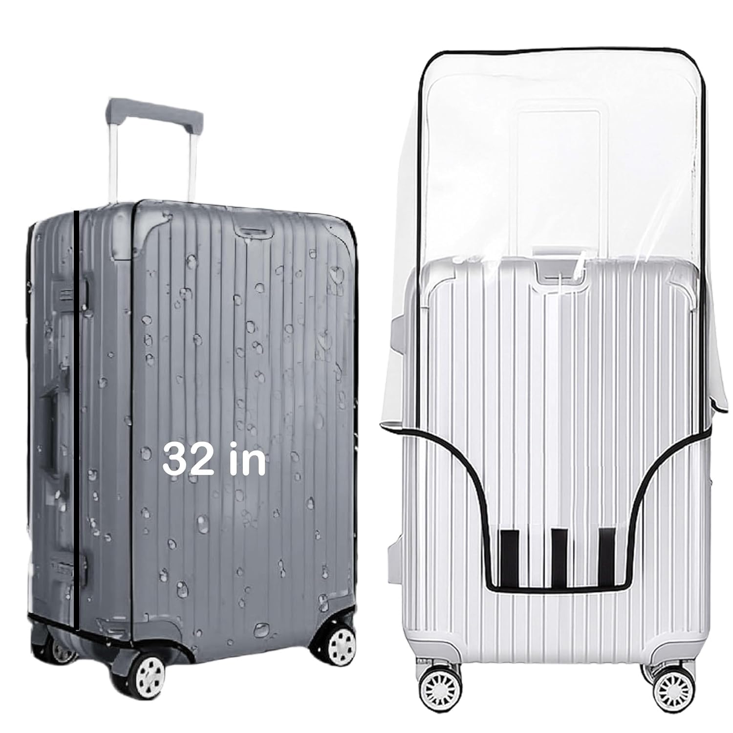 Handcuffs Transparent Luggage Trolley Protective Covers PVC Waterproof Travel Bag Suitcase Cover (32 Inches) (22″ X 13.8″ X 29.9″)