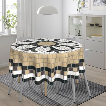 Mosaic Flower Round Tablecloth - Artistic Design for Dining & Patio Decor
