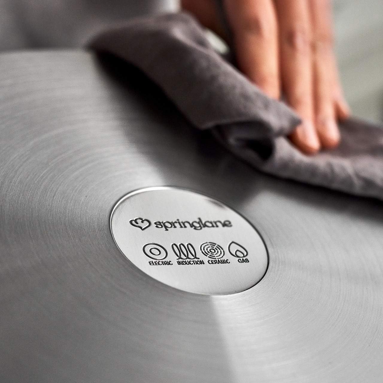 SPRINGLANE Pentola da 5 litri in acciaio inox con coperchio in vetro, Casseruola
