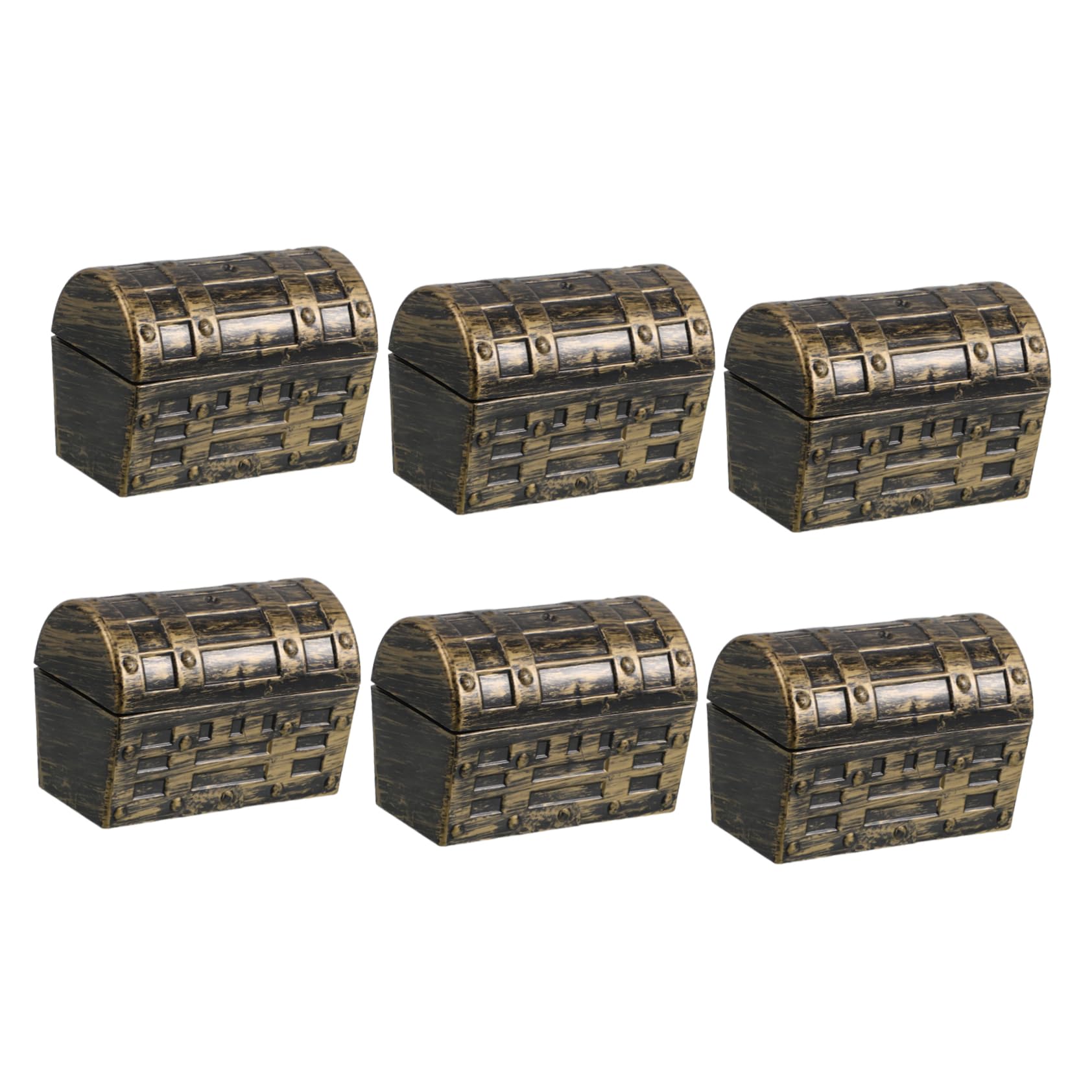 VANZACK 6Pcs Mini Vintage Pirate Treasure Chest Jewelry Storage Box Dark Brown Decor for Parties for Storing Rings and Gems Whimsical Pirate Theme for Boys