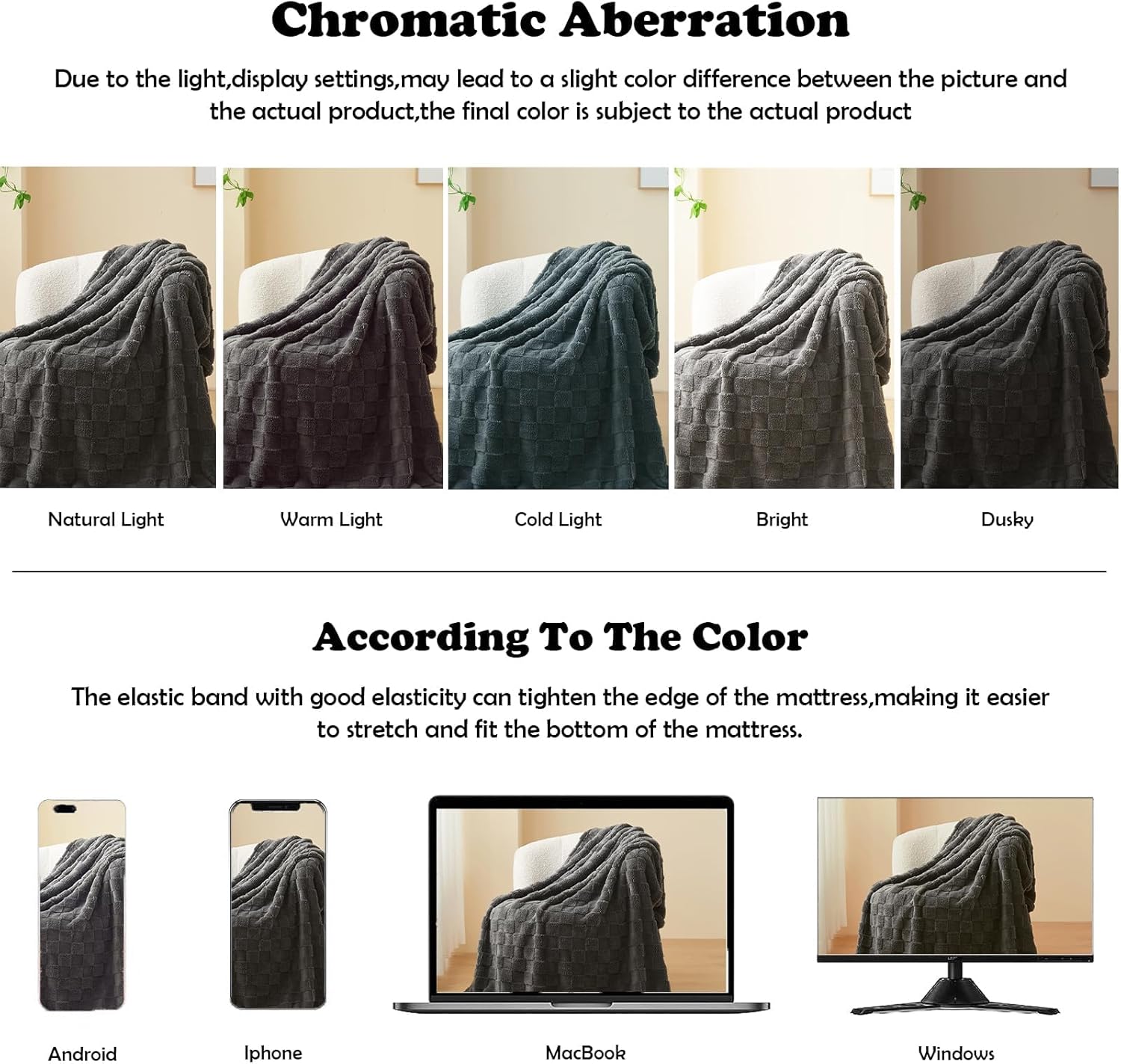 NEWCOSPLAY Super Soft Throw Blanket Dark Grey Premium Silky Flannel Fleece 3D Checkered Lightweight Bed Blanket All Season Use (Dark Grey Checkered, Throw(50"x70")) - Image 6