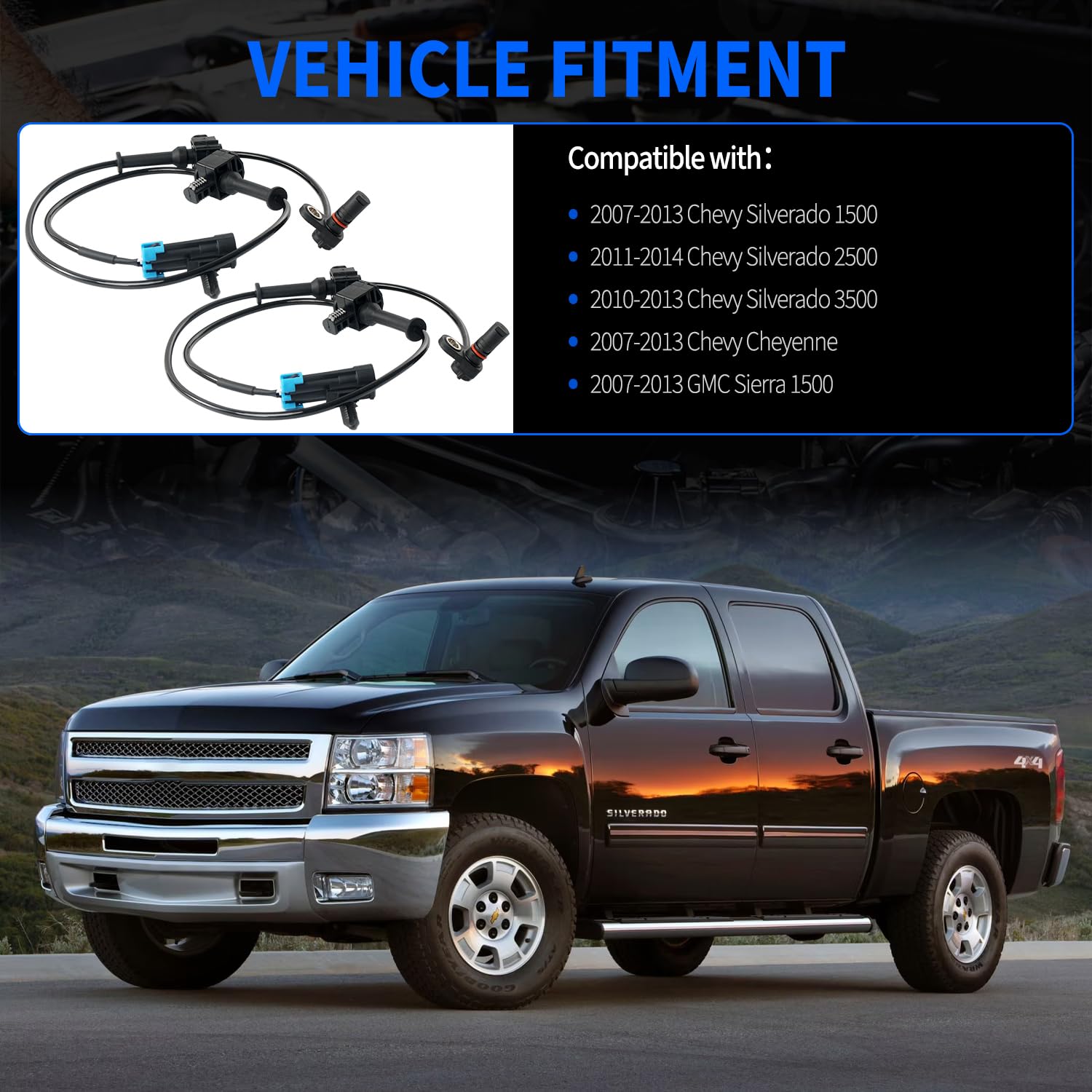 2PCS Rear ABS Wheel Speed Sensor Left & Right Fit for 2007-2013 Chevy Silverado 1500 2500 3500, GMC Sierra 1500, Chevy Cheyenne, ABS Sensor Replace# ALS1757 20938121 10384745 15872664 SU9441 5S7975