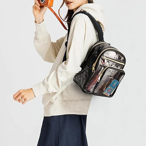 Miniatura 6 de Mochila transparente aprobada para estadios, resistente mini mochila transparente con bolsillo frontal para conciertos, eventos deportivos, trabajo