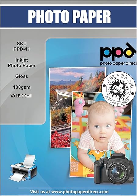 PPD 100 Sheets A3 Inkjet Premium Glossy Photo Paper 180gsm Instant Dry Water-Resistant PPD-41-100