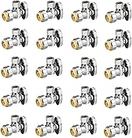 PXZBLG 20-Pack 1/2" PTC x 3/8" OD Angle Stop Valves, Push-to-Connect Chrome Brass, 1/4 Turn Shutoff for Faucets & Toilets, NSF Certified