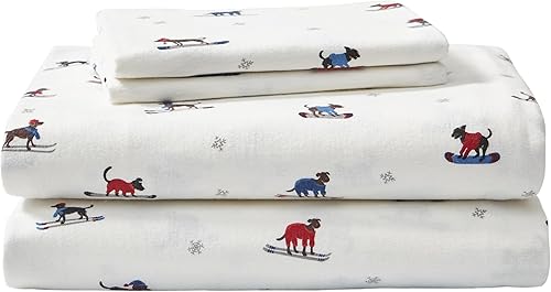 Vista 112 de Eddie Bauer - Full Sheets, Cotton Flannel Bedding Set, Brushed For Extra Softness, Cozy Home Decor (Dog Friends, Full)