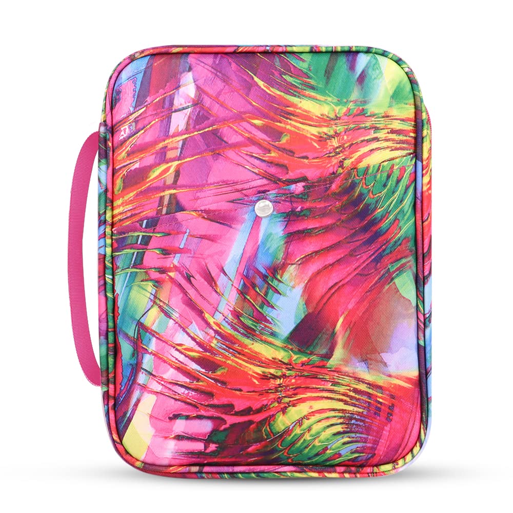 QTKJ Bible Covers for Women with Carrying Handle, Book Cover Case with Zipper Pocket Bible Cover for Mom Ladies Teens Girls, Leaf and Floral Pattern (Rose Red)