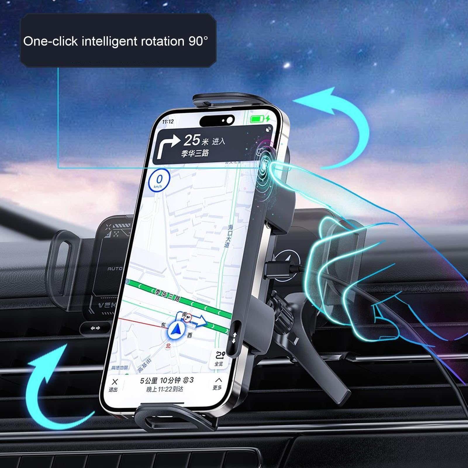 Caricatore Wireless Auto Porta Cellulare Veicolo | Dispositivo Ricarica Rapida 15W Doppia Bobina per Auto e SUV