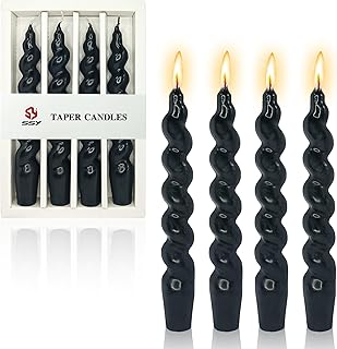 Spiral Taper Candle Colored Candlesticks - 4pcs Black Candle Sticks Short Twisted Candlesticks Unscented Tapered Candles for Home Décor Weddings Festive Gifts (7.5INCH-2D4PC-BLACK)