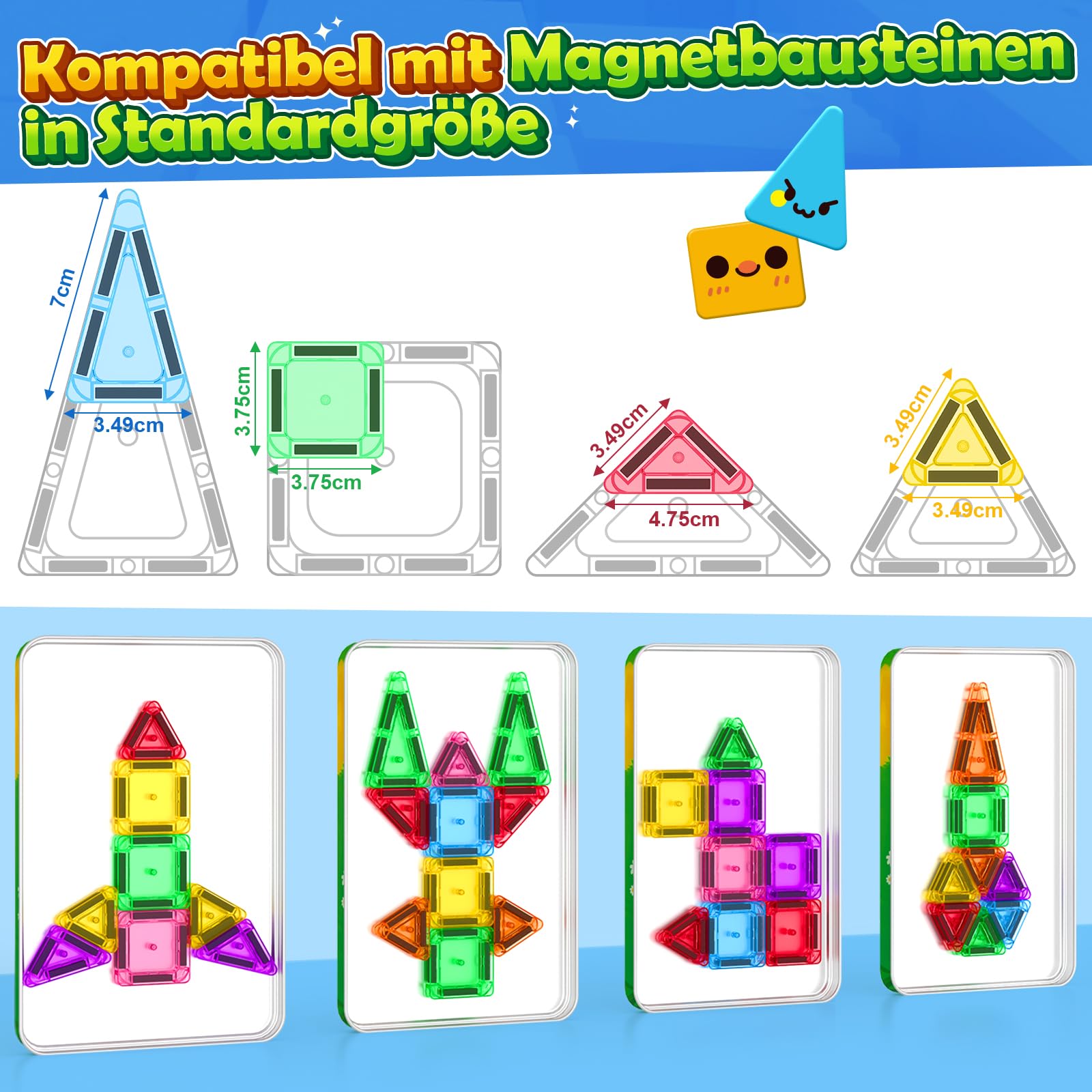 Mini Magnetische Bausteine Reiseset 60PCS mit Metallbox, STEM Lernspielzeug | Tragbares Reisespielzeug ab 3 Jahren für Kinder, STEM Bauspielzeug, Sensorik-Spielzeug, kompatibel mit Magnetbausteinen
