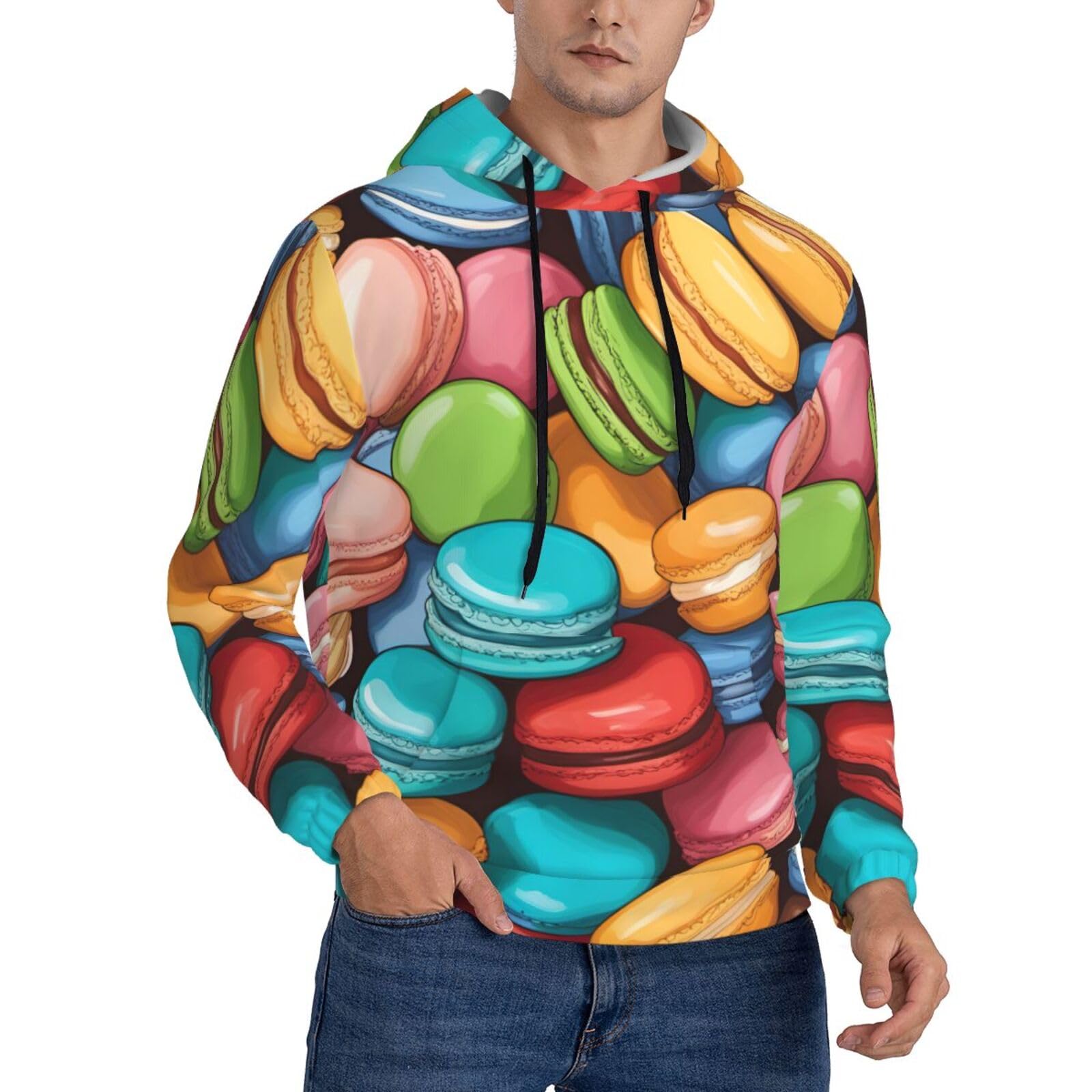 Sweat à capuche homme imprimé macaron biscuit confortable - 7