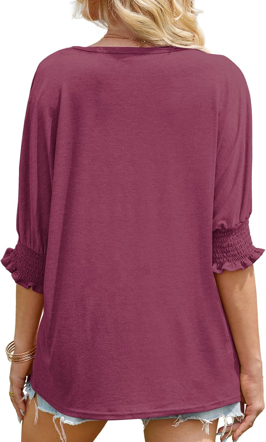 Elesomo Women's Tops 3/4 Sleeve Dressy Casual Crewneck Batwing Loose Fitting T Shirts - Image 4