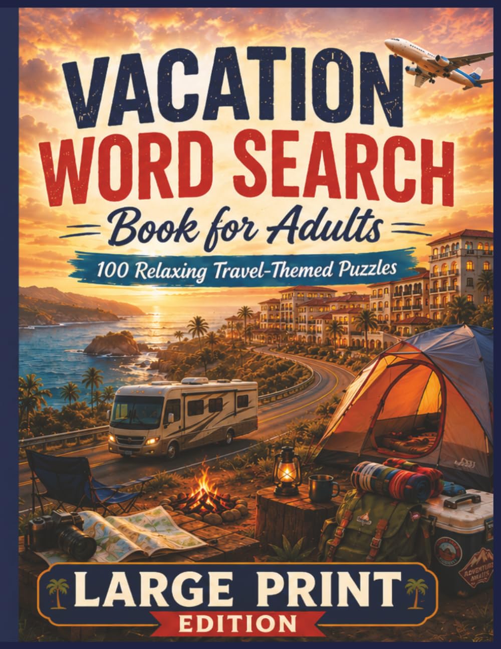 Vacation Word Search Book for Adults: 100 Large Print Travel Puzzles with Beach, Camping, Road Trip, Hotel, Wildlife, and Scenic Getaway Words
