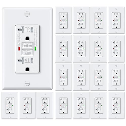 ELECTECK Paquete de 20 salidas GFCI de 20 amperios, resistentes a manipulaciones, receptáculos GFI de autoprueba con indicador LED, interruptor de