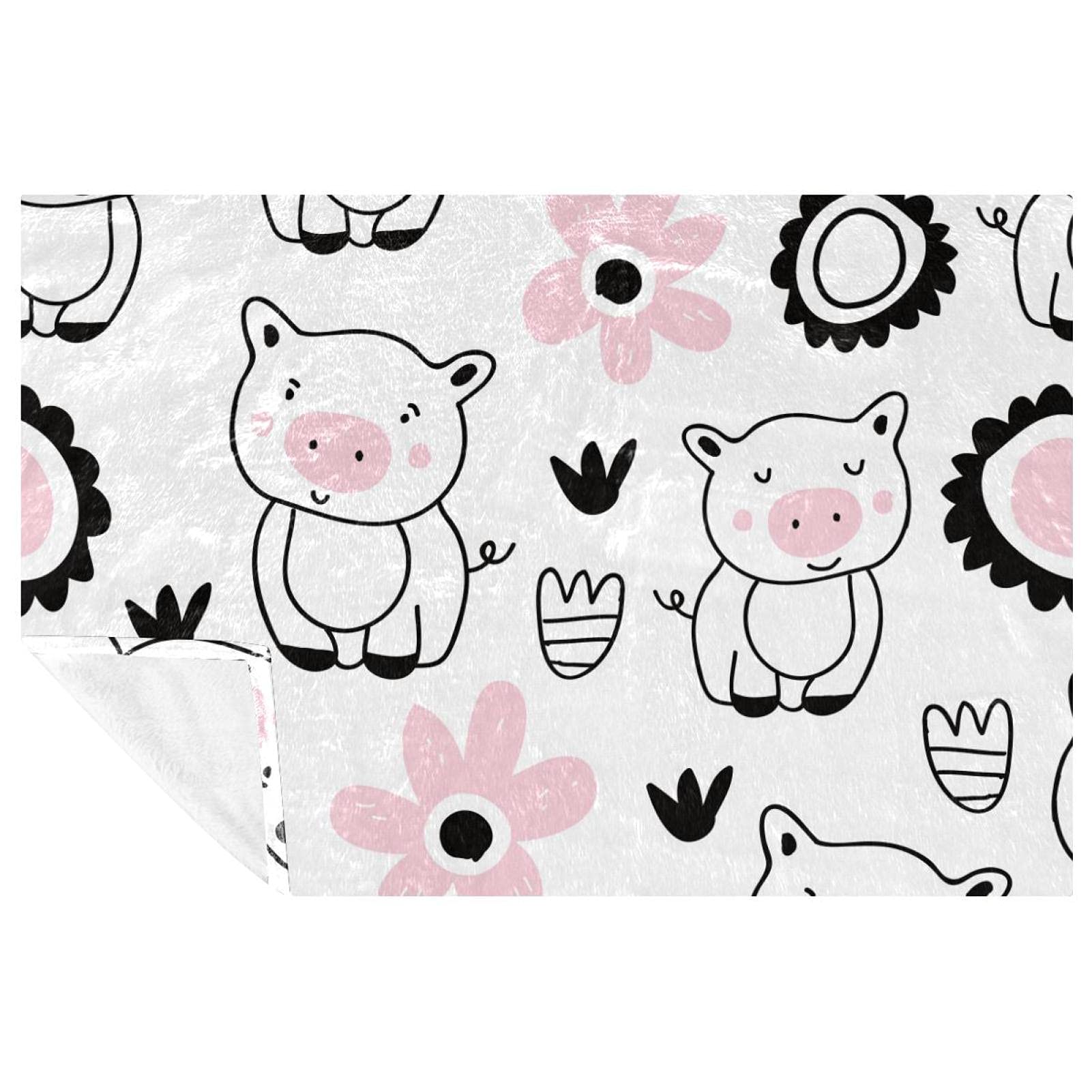 Couverture imprimée cochon et fleurs, le plaid doux idéal pour vos pique-niques